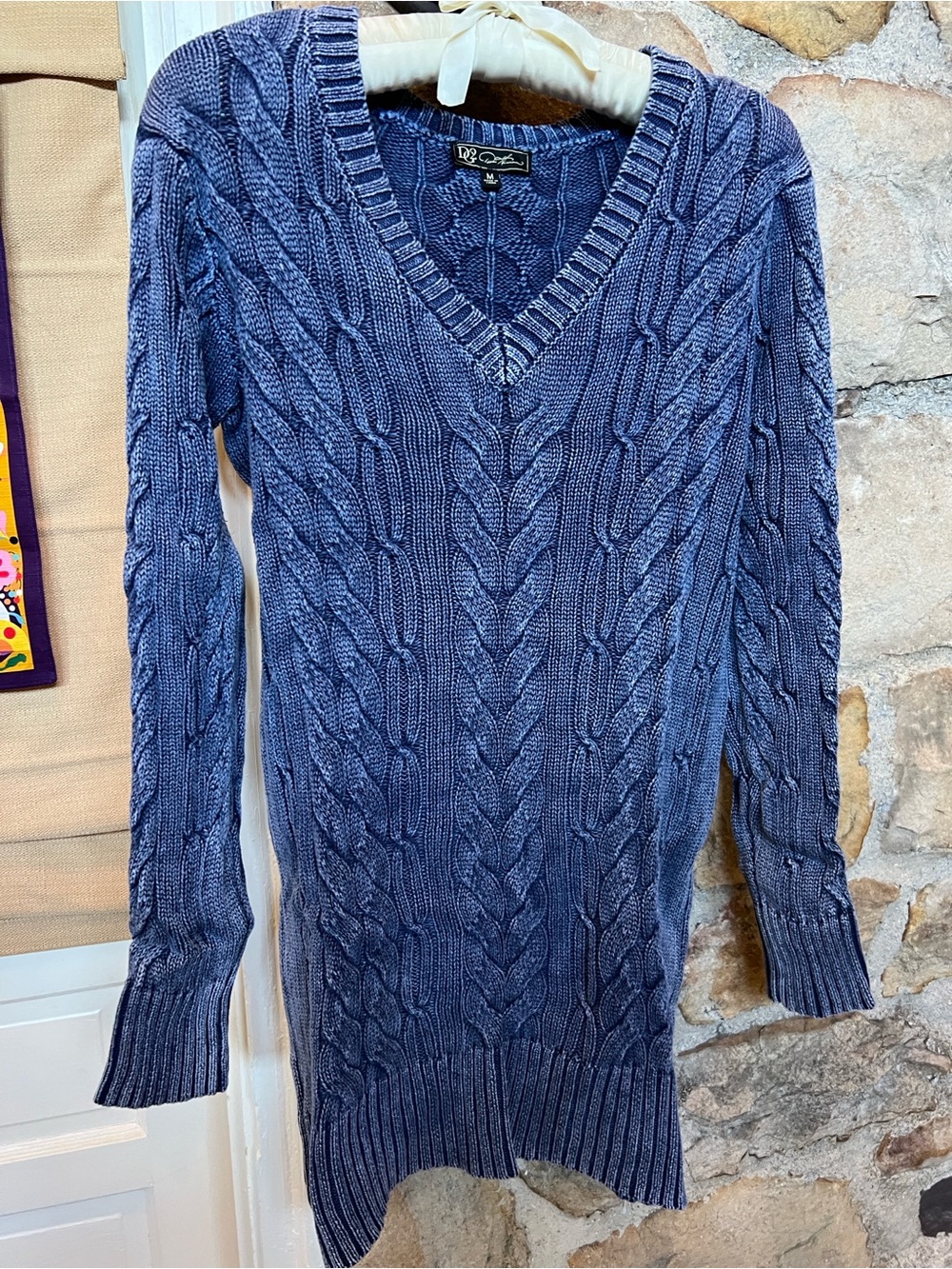 DG2 by Diane Gilman Cable-Knit V-Neck Sweater Dress in Indigo